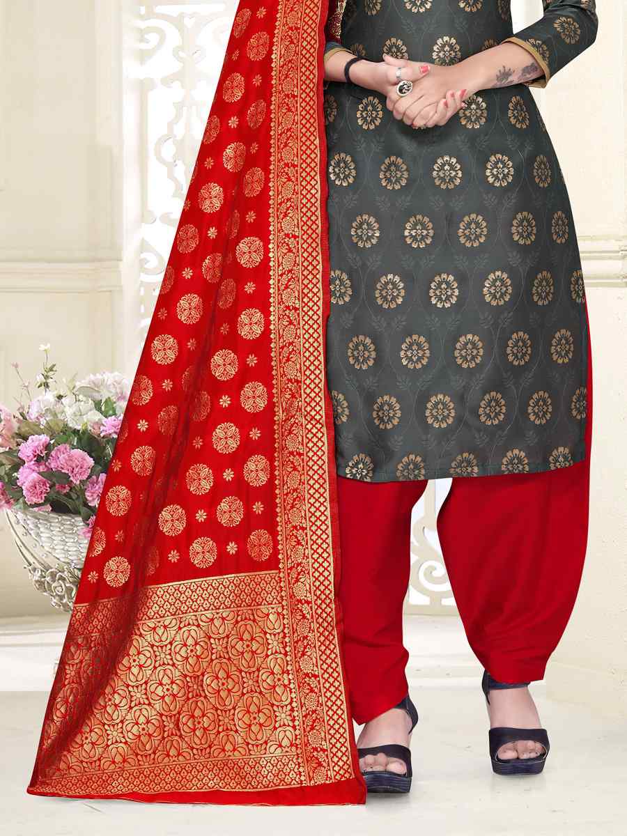 Grey Banarasi Silk Handwoven Wedding Festival Patiala Salwar Kameez