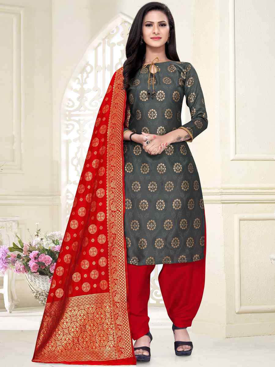 Grey Banarasi Silk Handwoven Wedding Festival Patiala Salwar Kameez