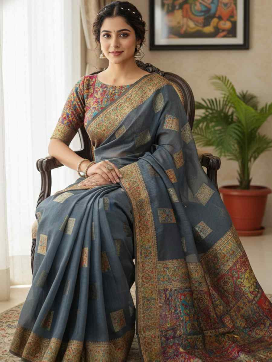 Grey Banarasi Soft Silk Zari Handwoven Casual Reception Festival Wedding Fancy Classic Style Sarees