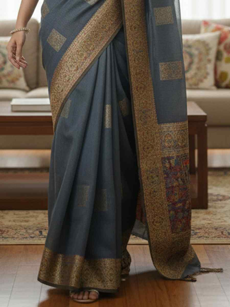 Grey Banarasi Soft Silk Zari Handwoven Casual Reception Festival Wedding Fancy Classic Style Sarees