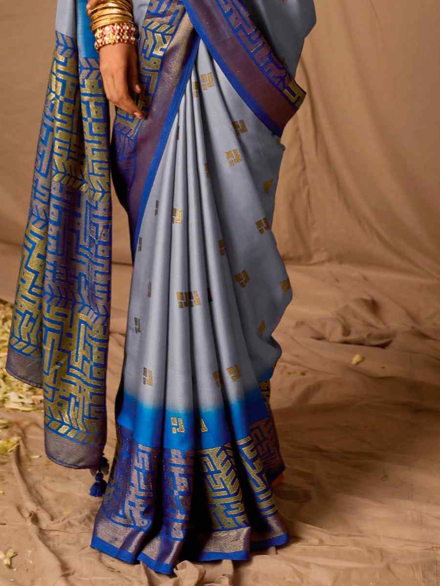 Grey Brasso Handwoven Wedding Festival Heavy Border Saree