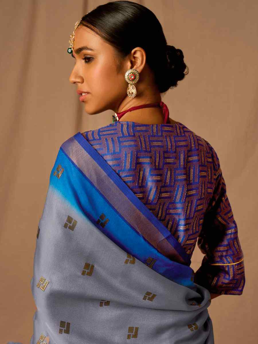 Grey Brasso Handwoven Wedding Festival Heavy Border Saree