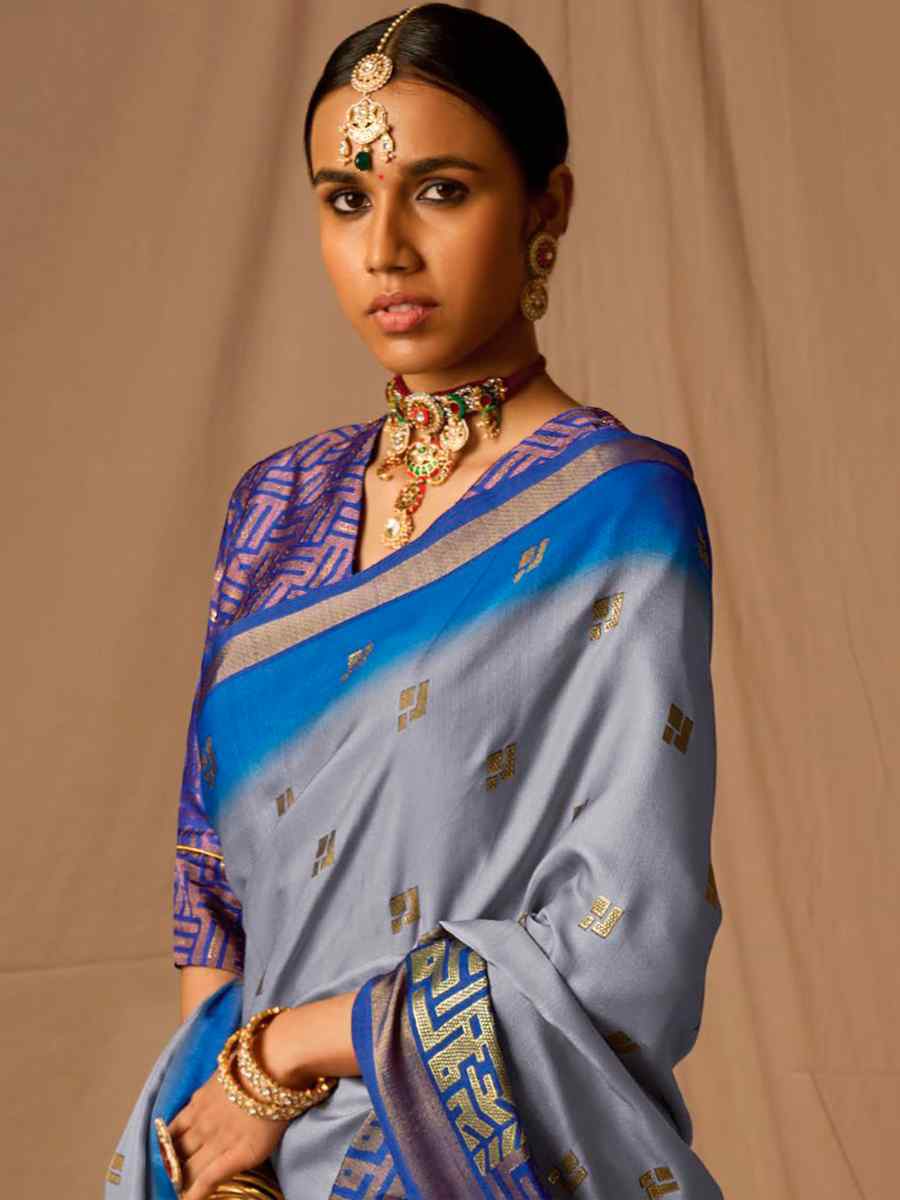 Grey Brasso Handwoven Wedding Festival Heavy Border Saree