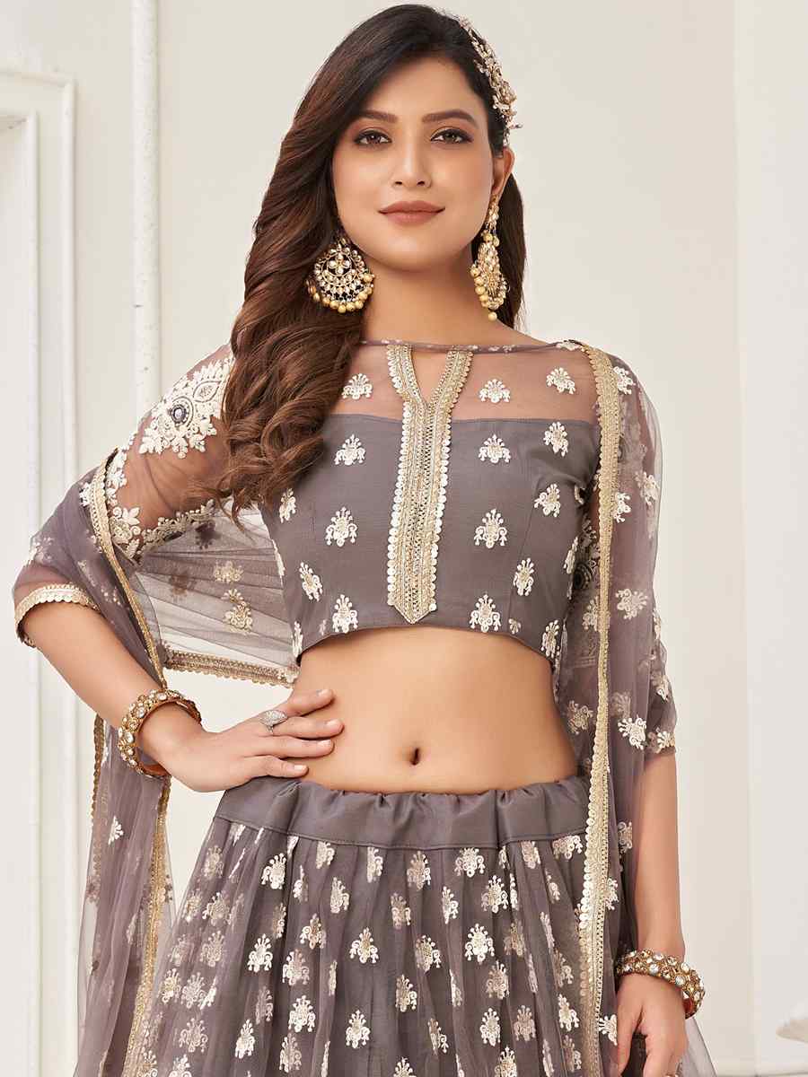 Grey Butterfly Net Embroidered Festival Wedding Circular Lehenga Choli