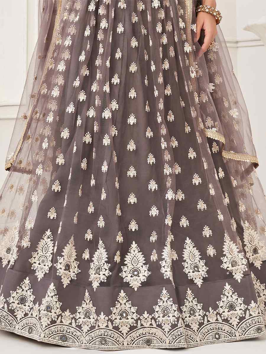 Grey Butterfly Net Embroidered Festival Wedding Circular Lehenga Choli