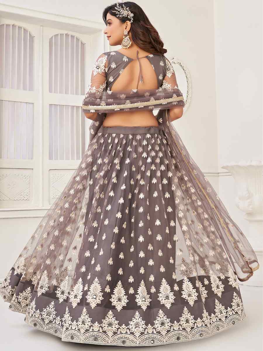 Grey Butterfly Net Embroidered Festival Wedding Circular Lehenga Choli