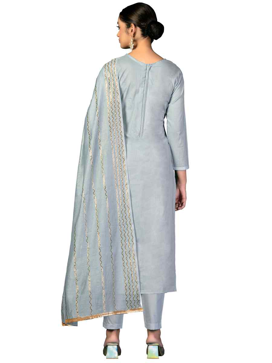 Grey Cambric Cotton Handwoven Casual Festival Pant Salwar Kameez