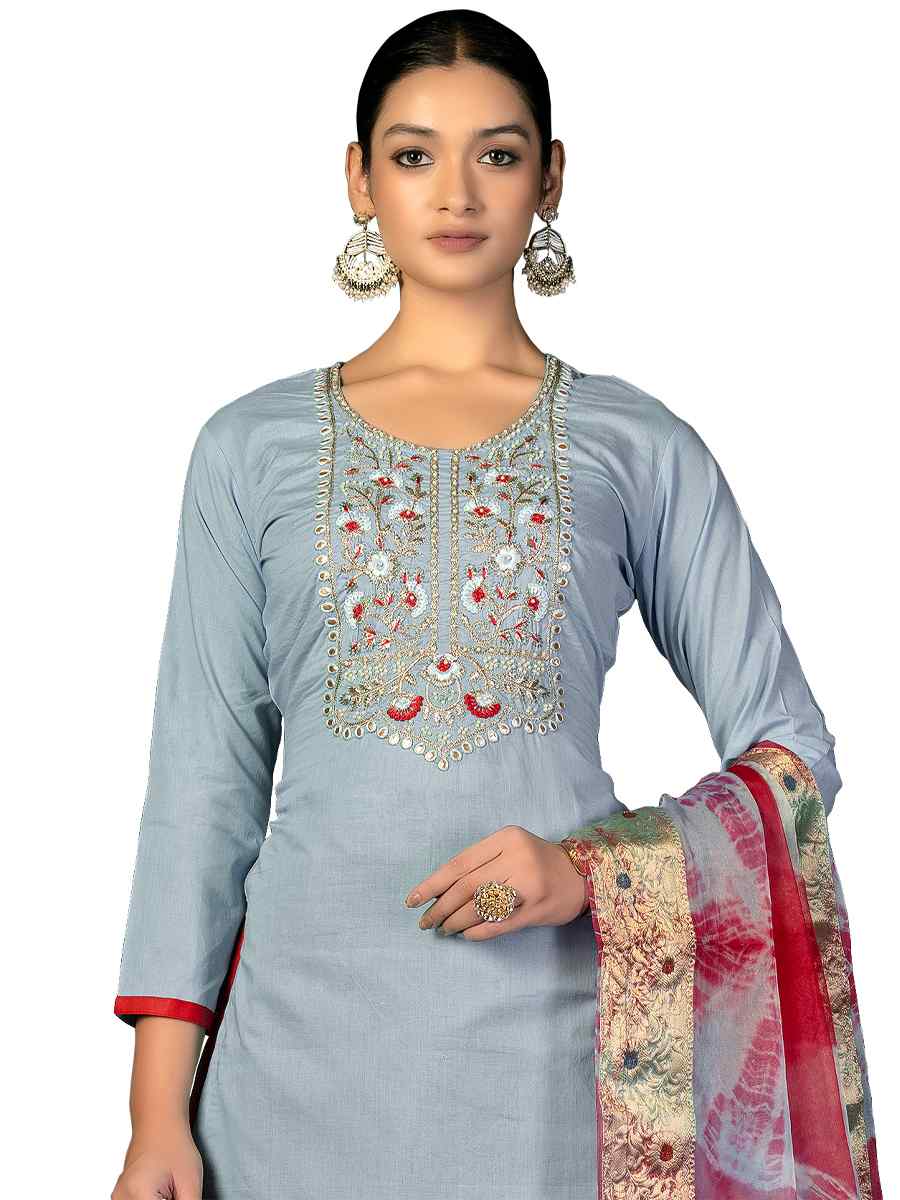 Grey Cambric Cotton Handwoven Casual Festival Pant Salwar Kameez