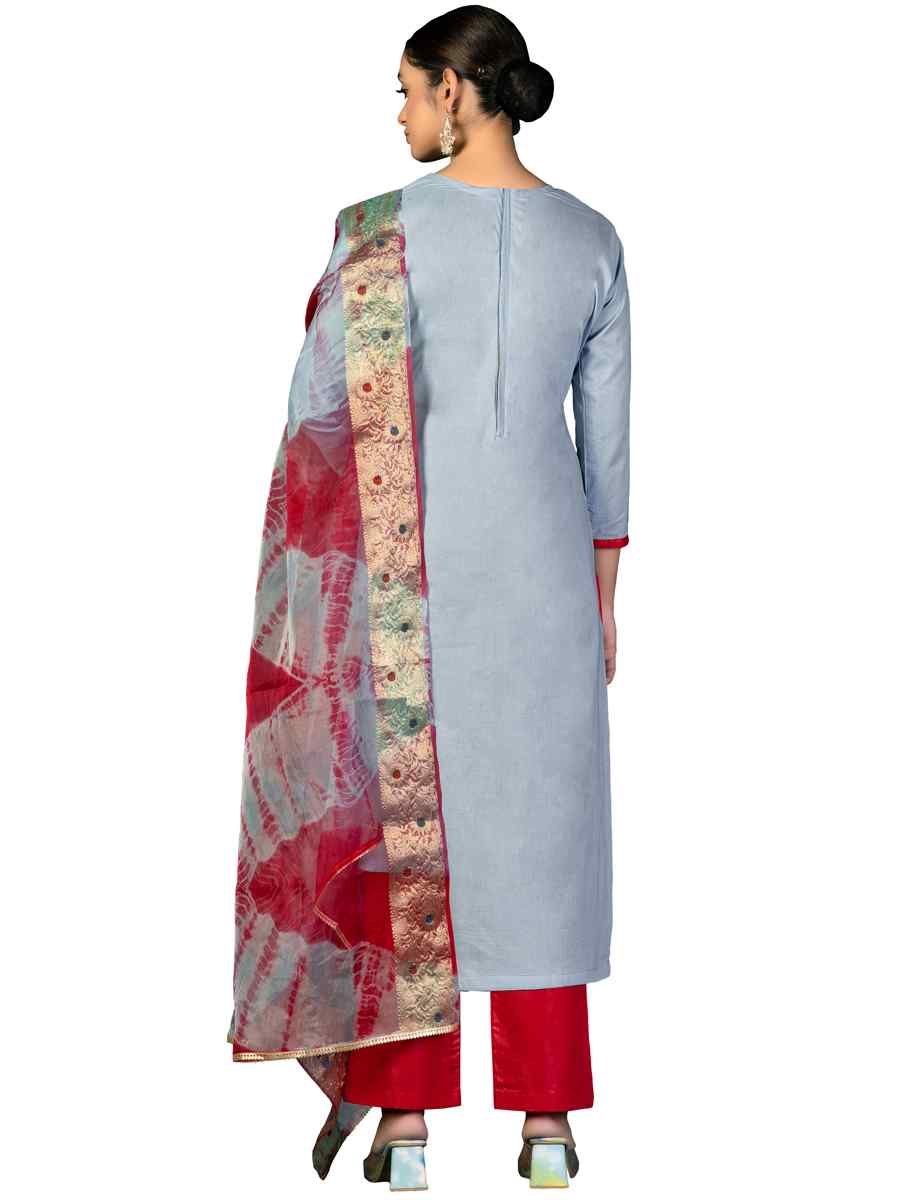 Grey Cambric Cotton Handwoven Casual Festival Pant Salwar Kameez