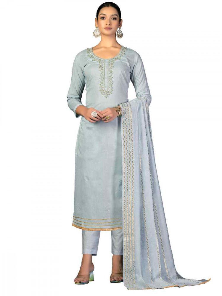 Grey Cambric Cotton Handwoven Casual Festival Pant Salwar Kameez