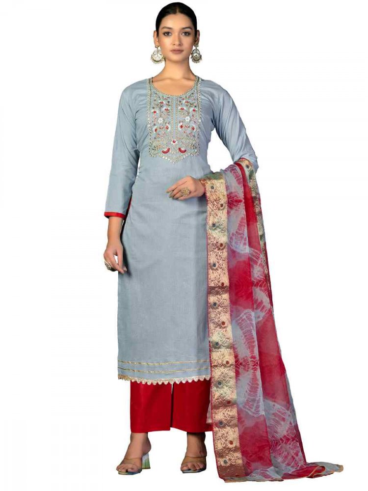 Grey Cambric Cotton Handwoven Casual Festival Pant Salwar Kameez