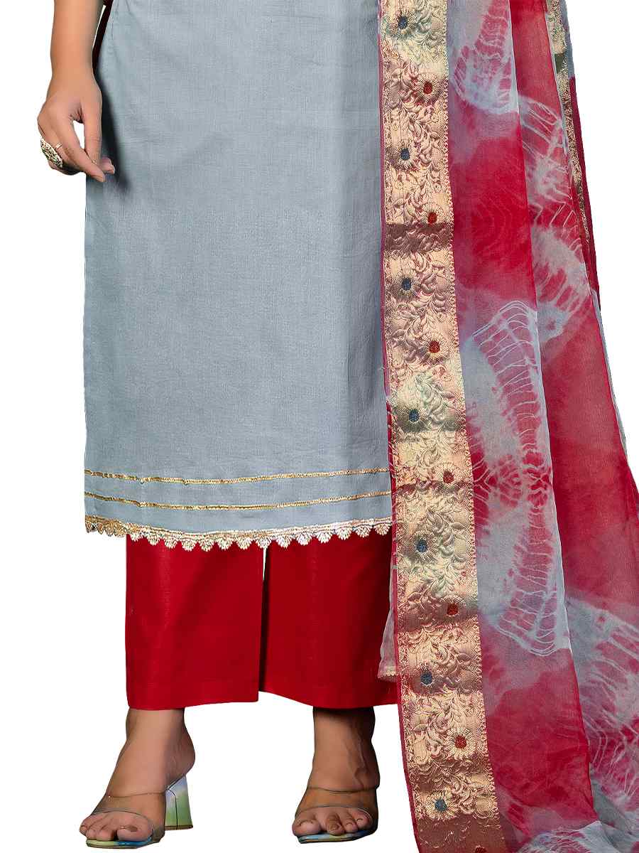 Grey Cambric Cotton Handwoven Casual Festival Pant Salwar Kameez