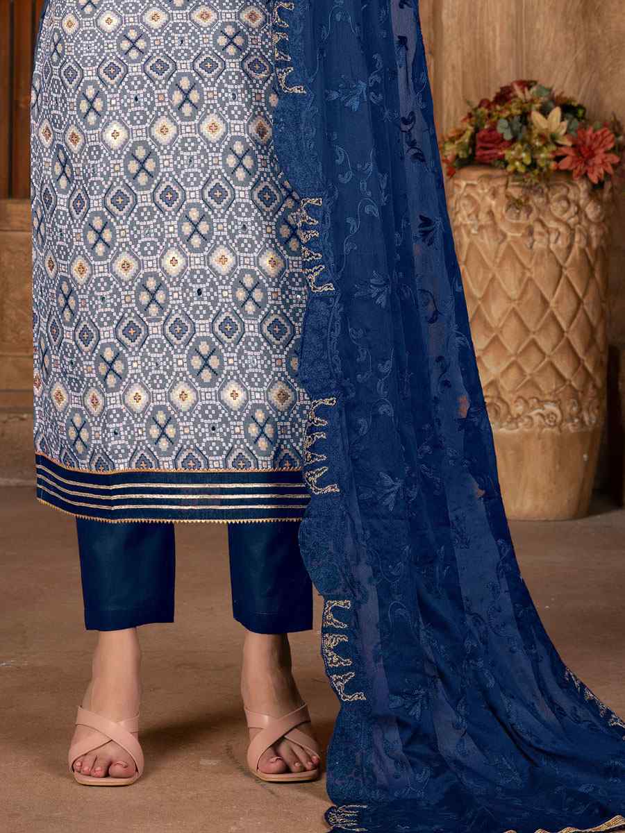 Grey Cambric Cotton Printed Casual Festival Pant Salwar Kameez