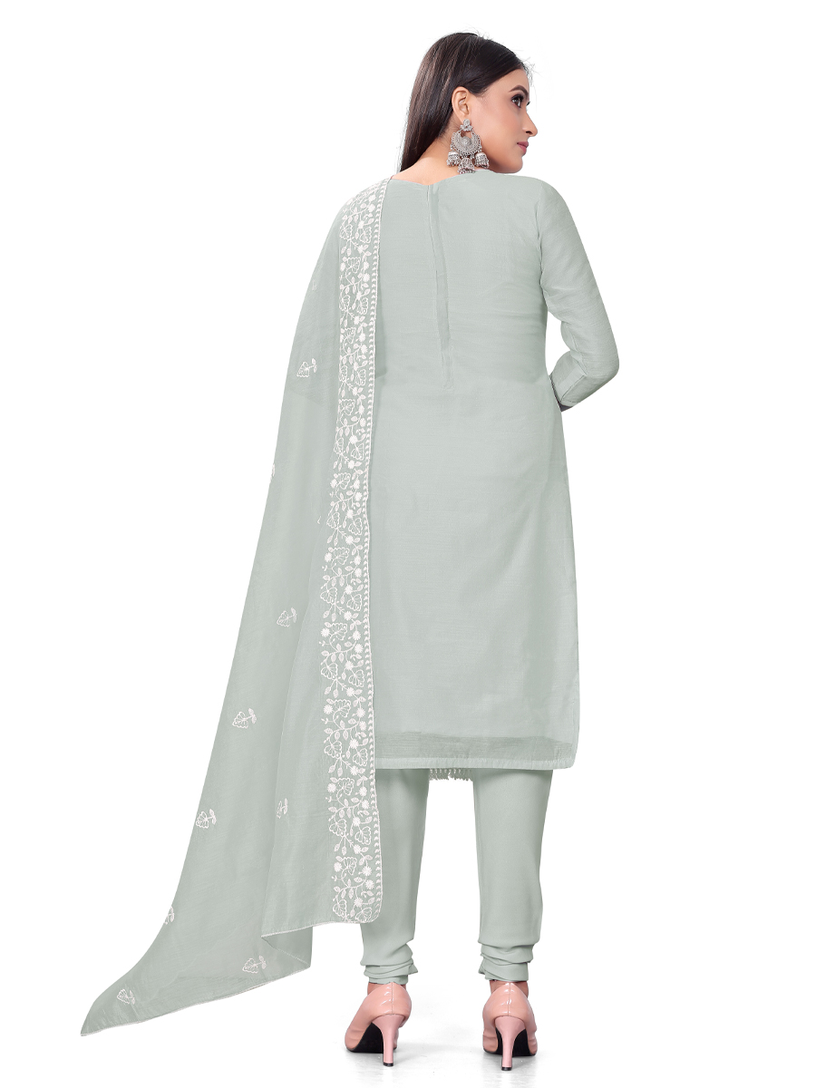 Grey Chanderi Cotton Embroidered Casual Festival Churidar Salwar Kameez