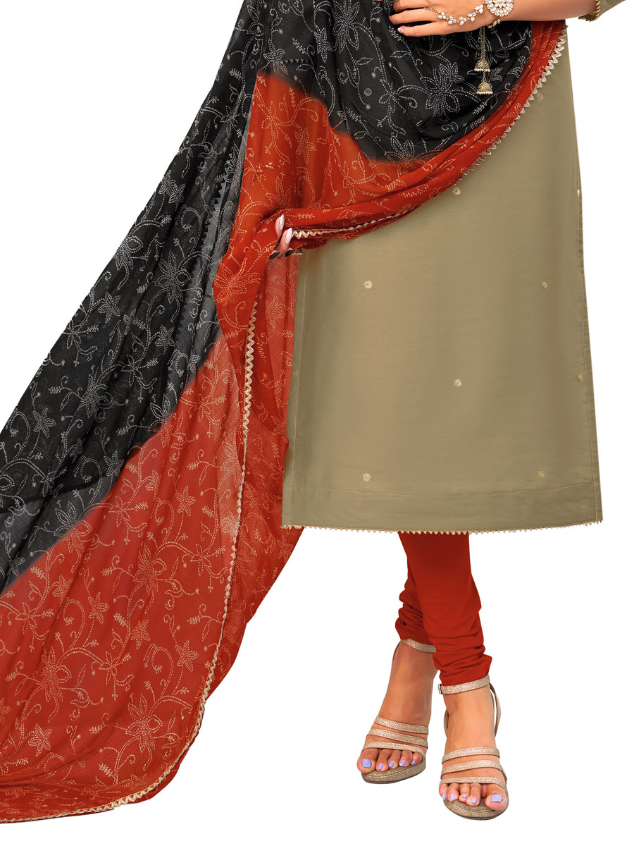 Grey Chanderi Cotton Embroidered Party Churidar Pant Kameez
