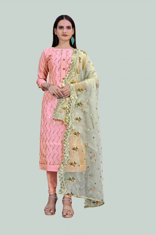 Pink Chanderi Sequins Festival Party Churidar Salwar Kameez