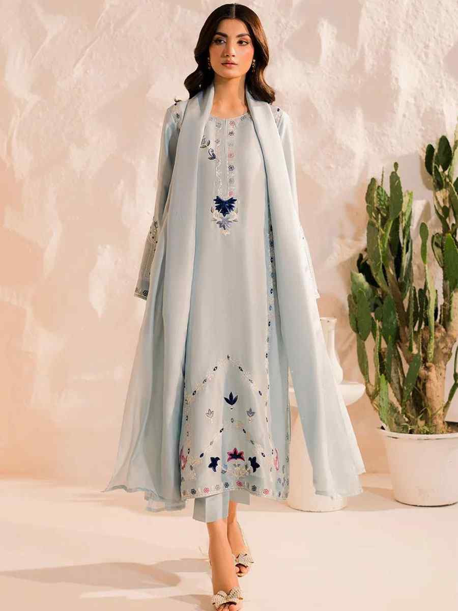 Grey Chanderi Silk Embroidery Party Wedding Festival Casual Ready Pant Salwar Kameez