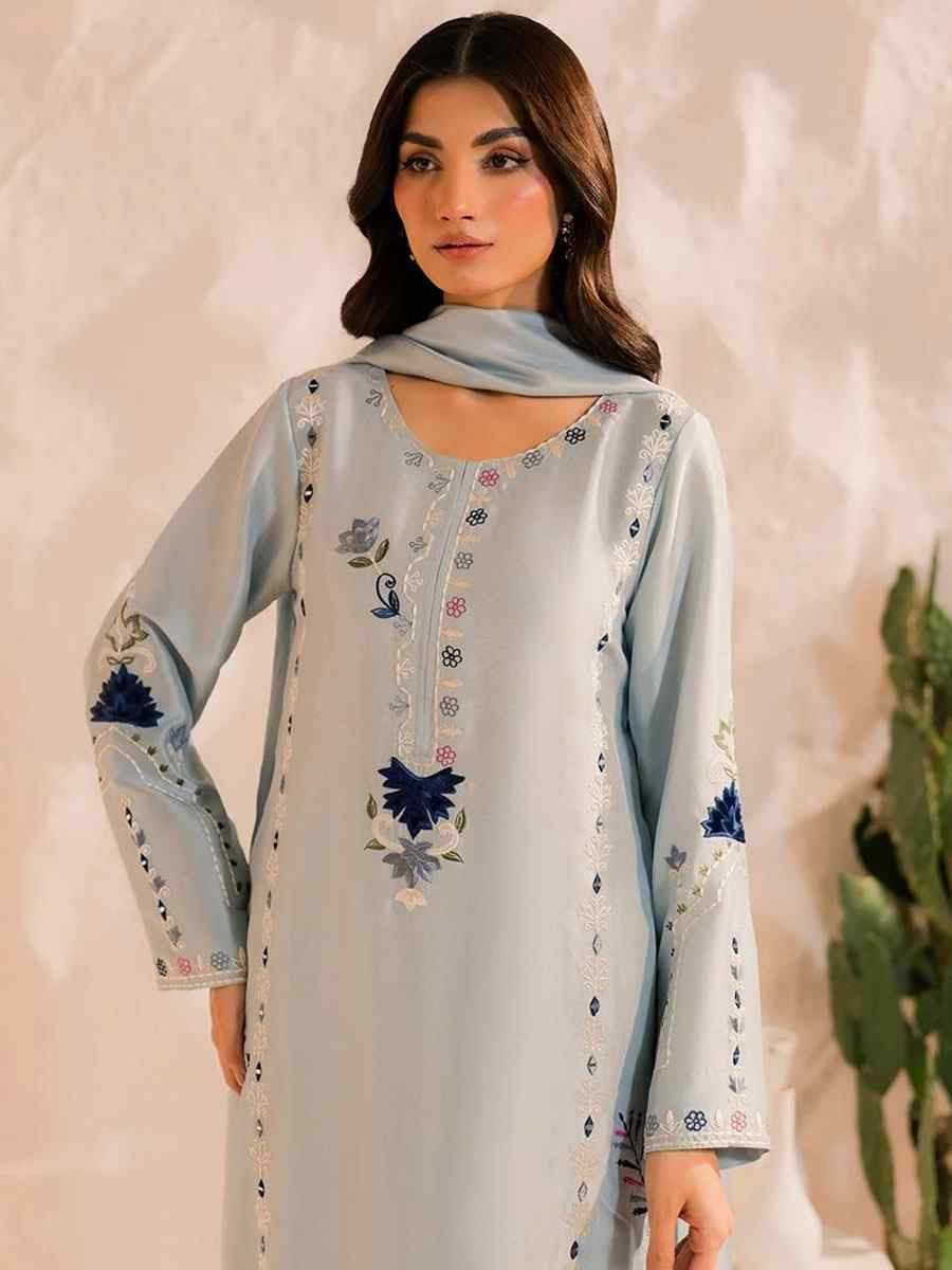 Grey Chanderi Silk Embroidery Party Wedding Festival Casual Ready Pant Salwar Kameez