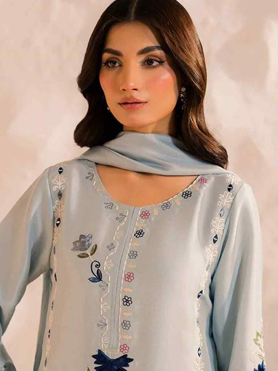 Grey Chanderi Silk Embroidery Party Wedding Festival Casual Ready Pant Salwar Kameez