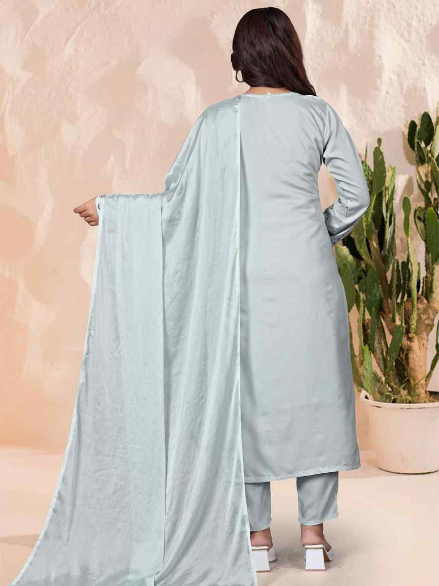 Grey Chanderi Silk Embroidery Party Wedding Festival Casual Ready Pant Salwar Kameez