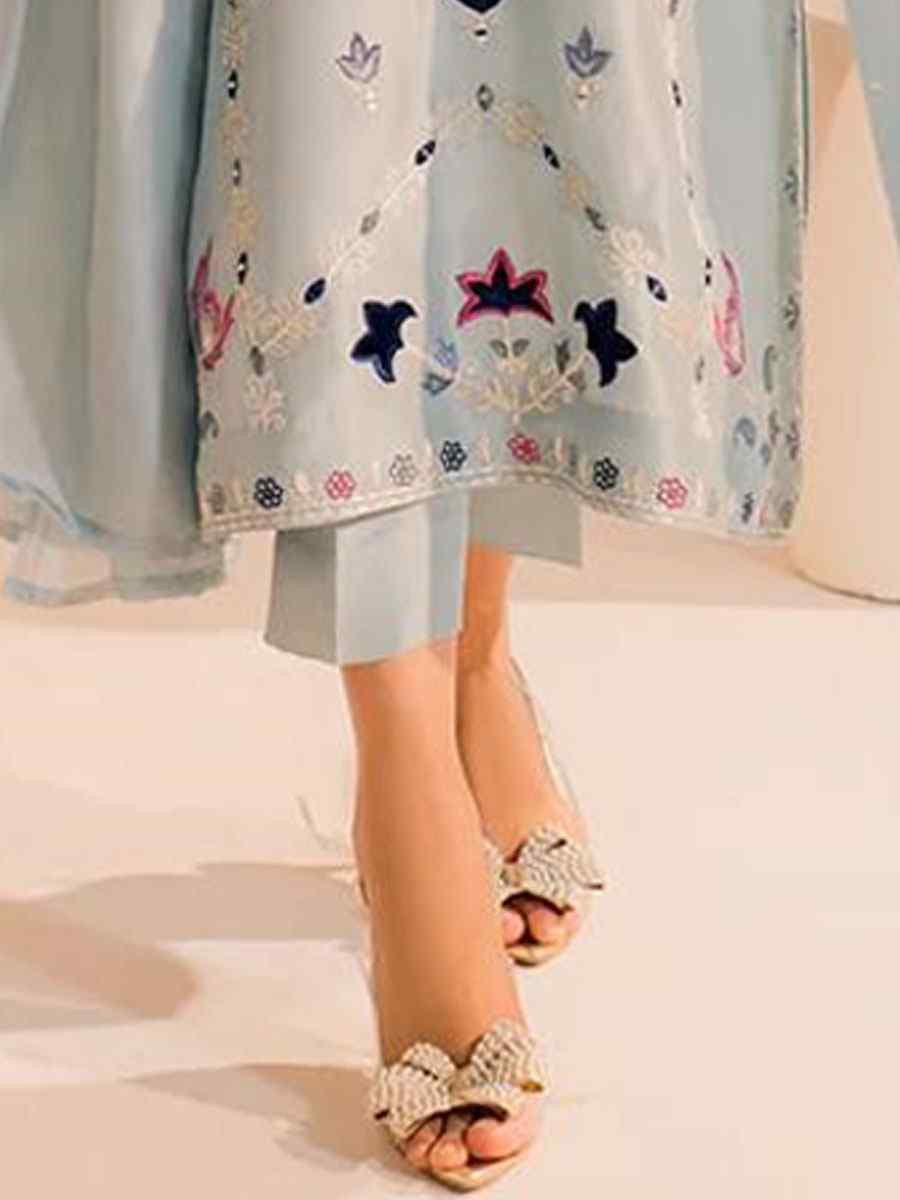 Grey Chanderi Silk Embroidery Party Wedding Festival Casual Ready Pant Salwar Kameez