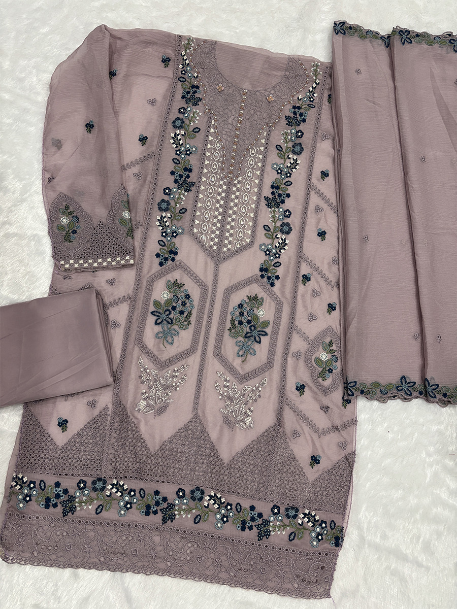 Grey Chiffon Embroidery Zari Sequins Wedding Party Festival Casual Palazzo Pant Salwar Kameez
