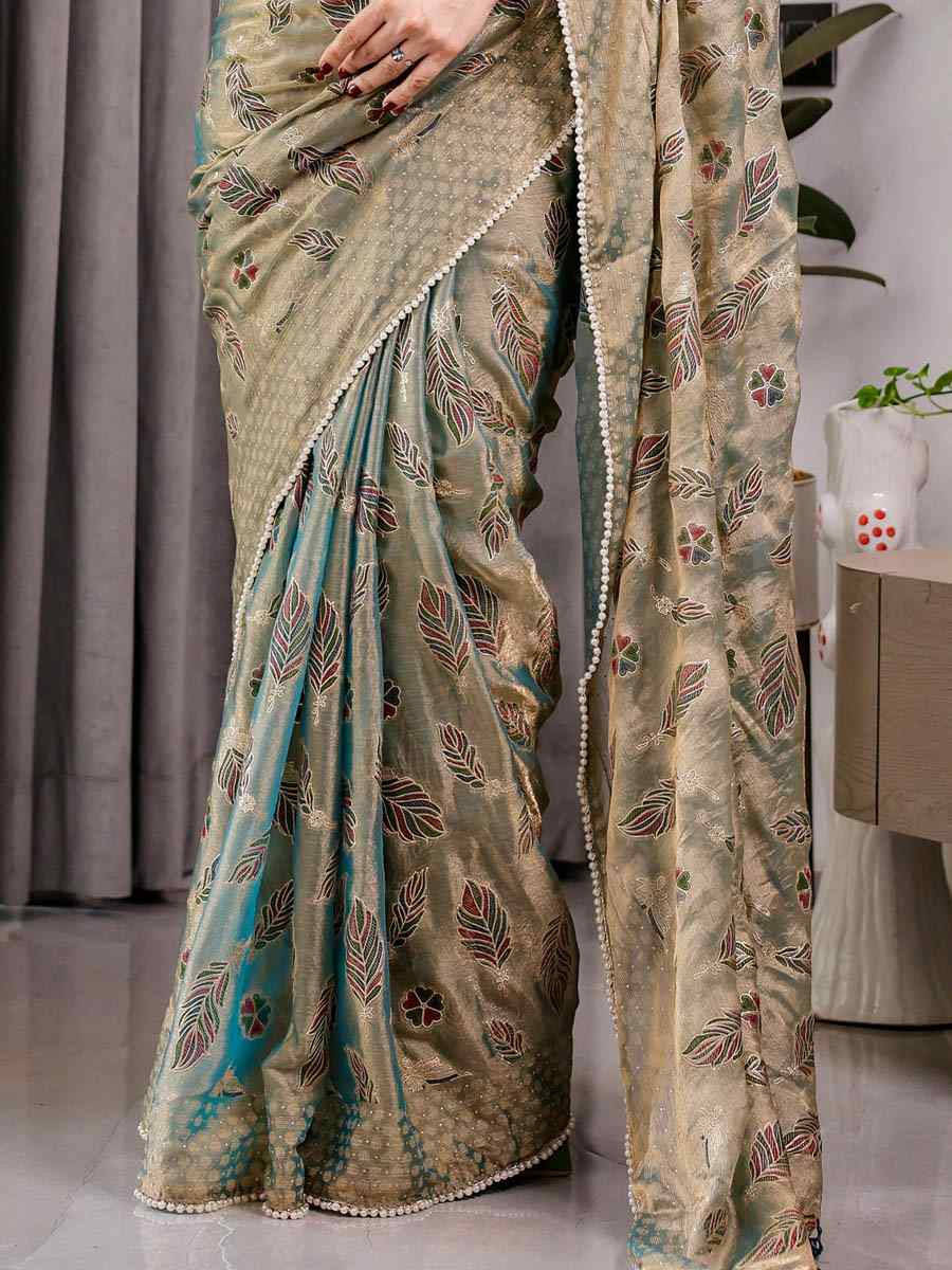 Grey Chiffon Printed Festival Wedding Fancy Heavy Border Saree