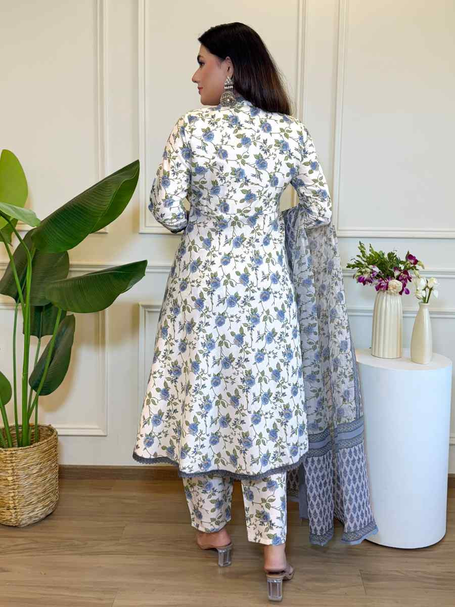 Grey Cotton Embroidered Festival Casual Ready Pant Salwar Kameez