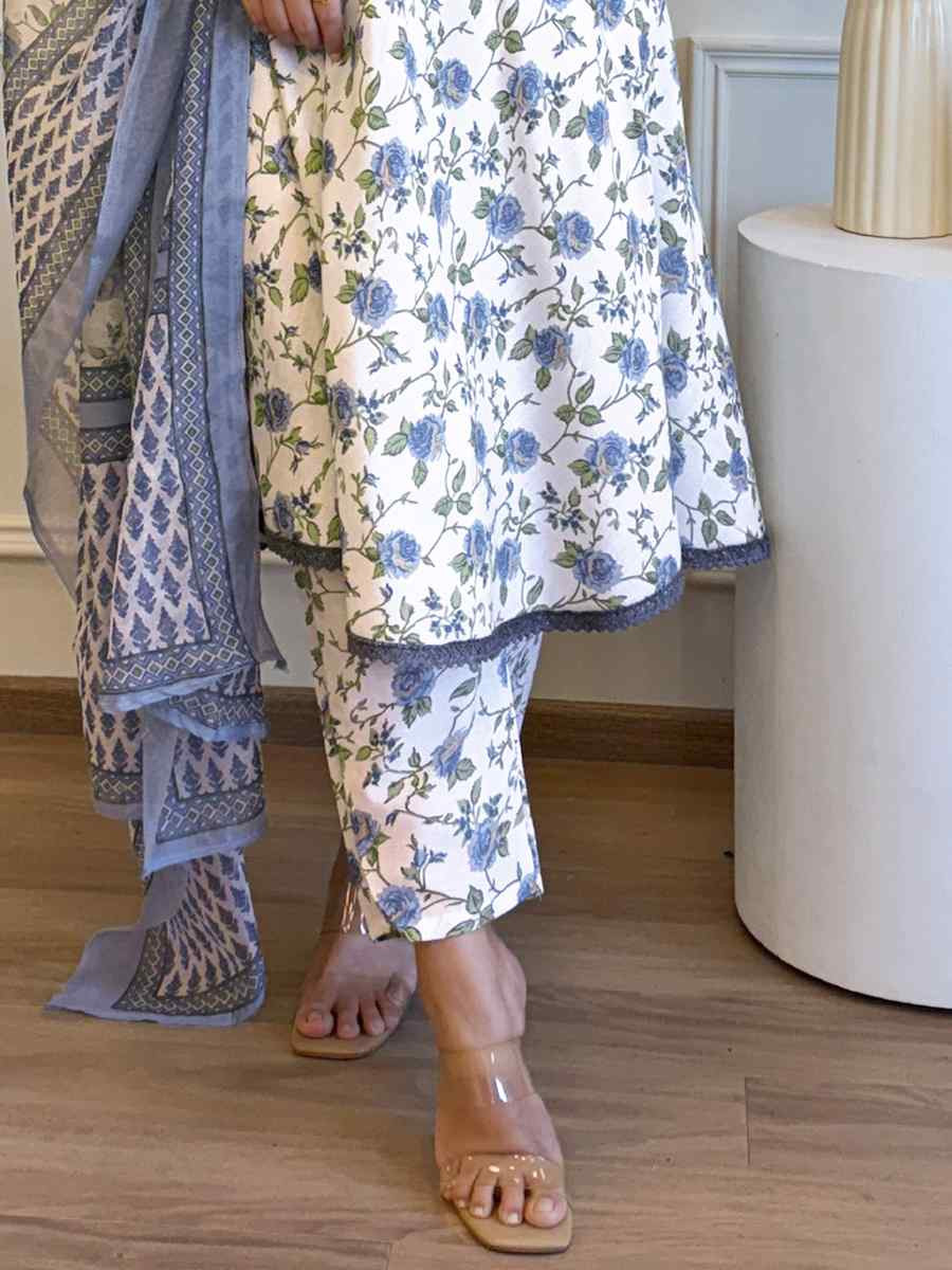 Grey Cotton Embroidered Festival Casual Ready Pant Salwar Kameez