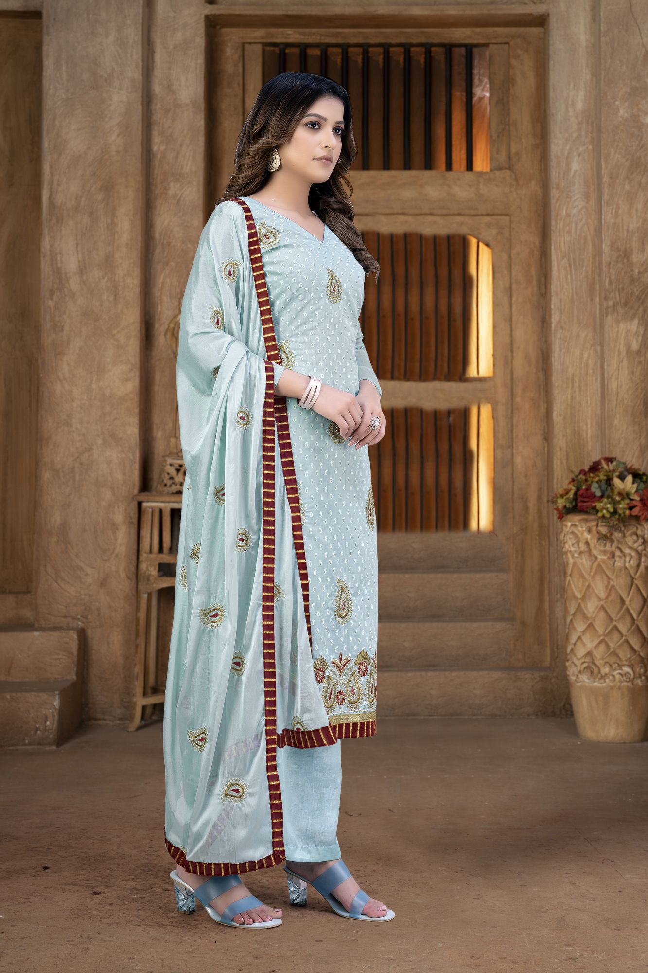 Grey Cotton Embroidery Festival Party Pant Salwar Kameez