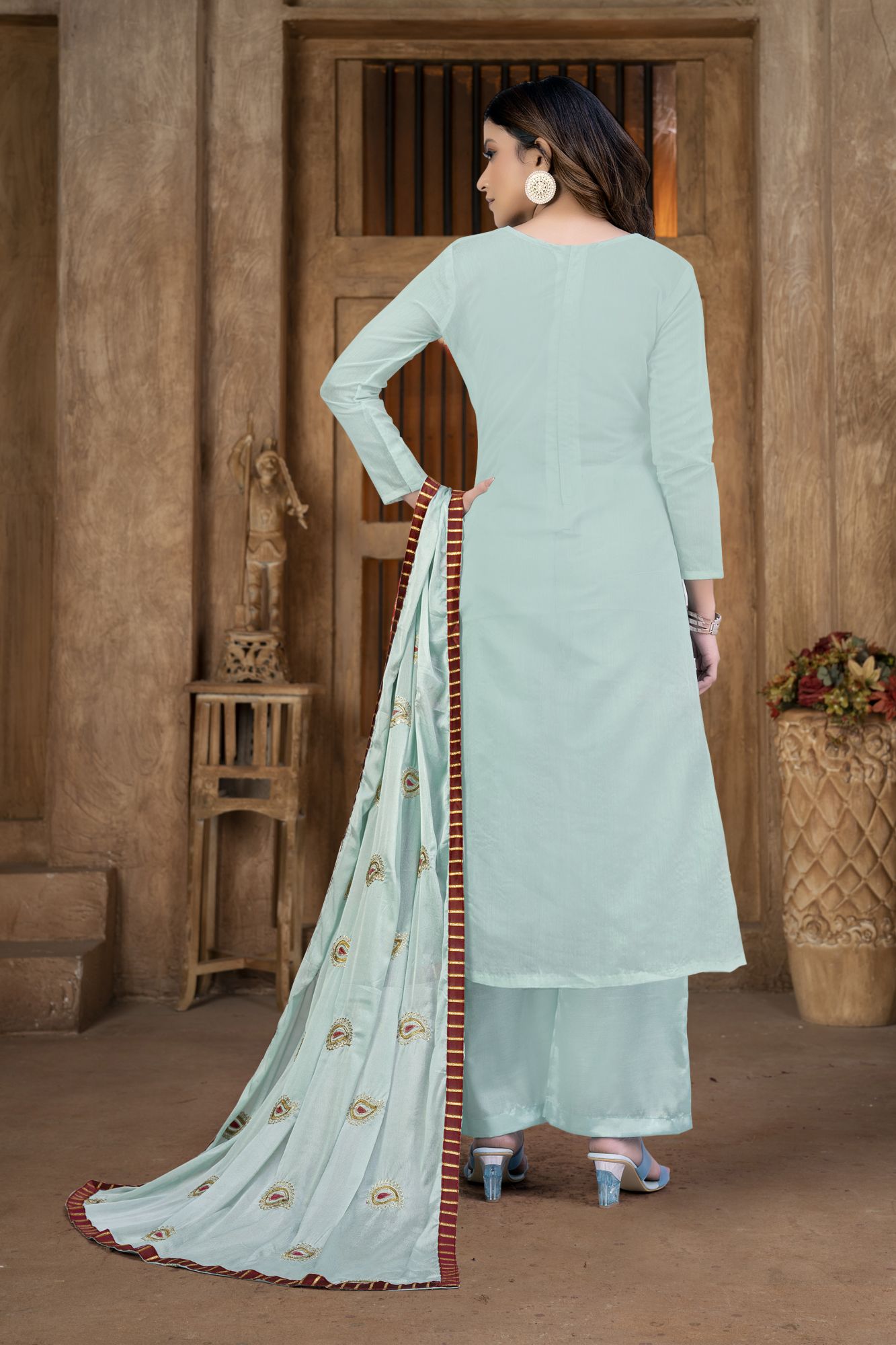 Grey Cotton Embroidery Festival Party Pant Salwar Kameez