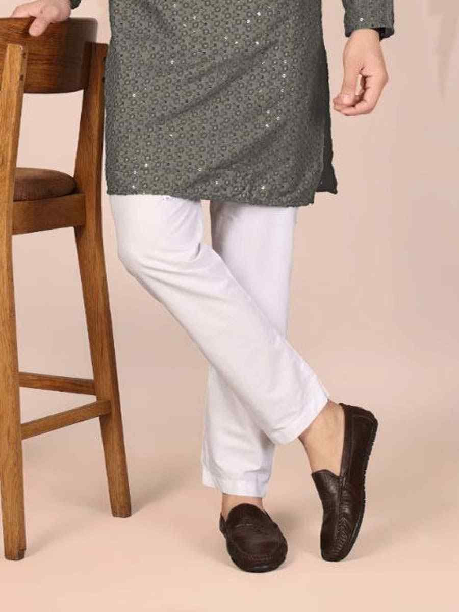 Grey Cotton Embroidery Festival Wedding Party Mens Kurta