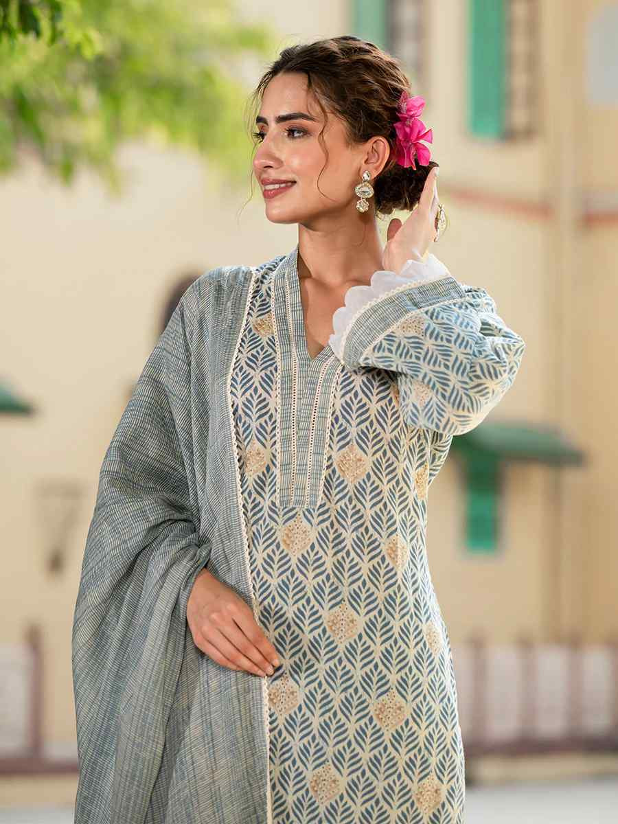 Grey Cotton Embroidery Party Wedding Festival Casual Ready Pant Salwar Kameez