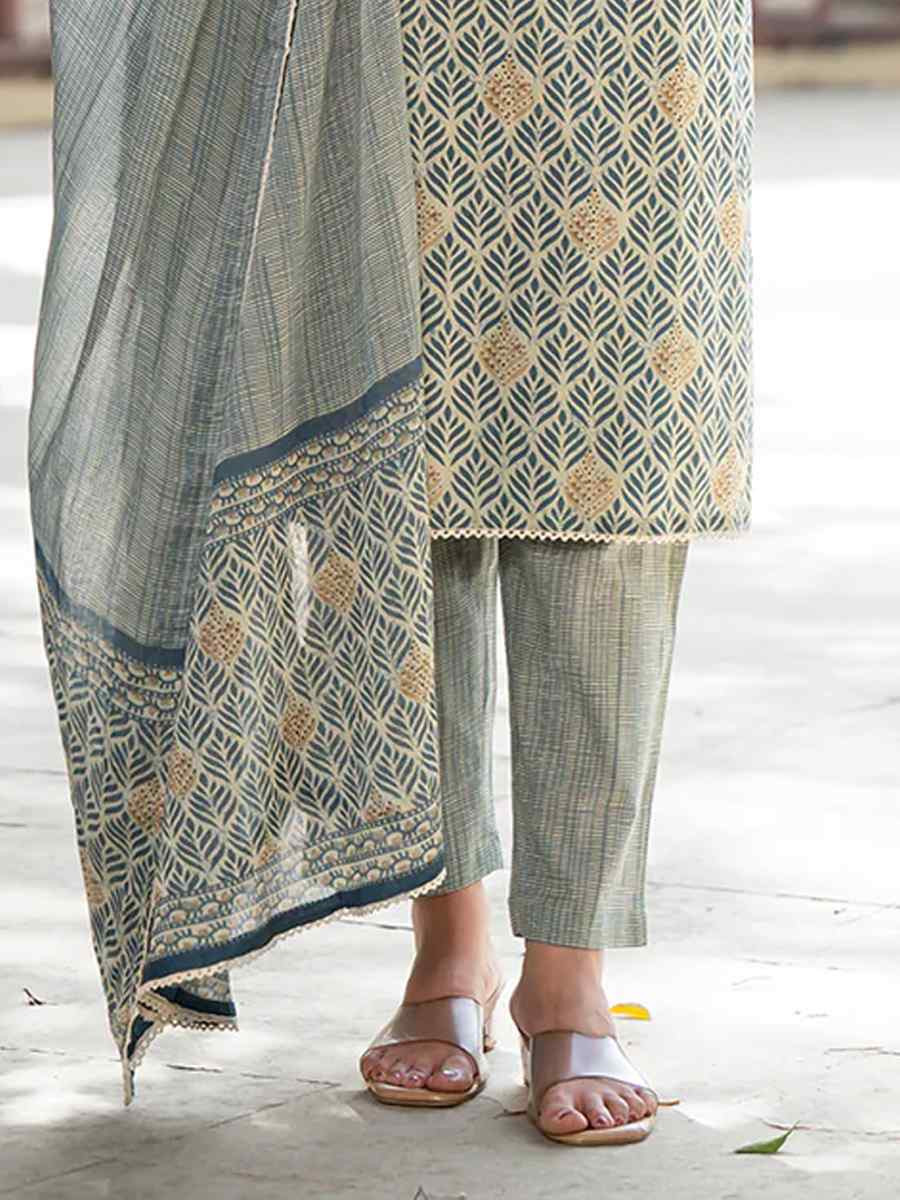 Grey Cotton Embroidery Party Wedding Festival Casual Ready Pant Salwar Kameez