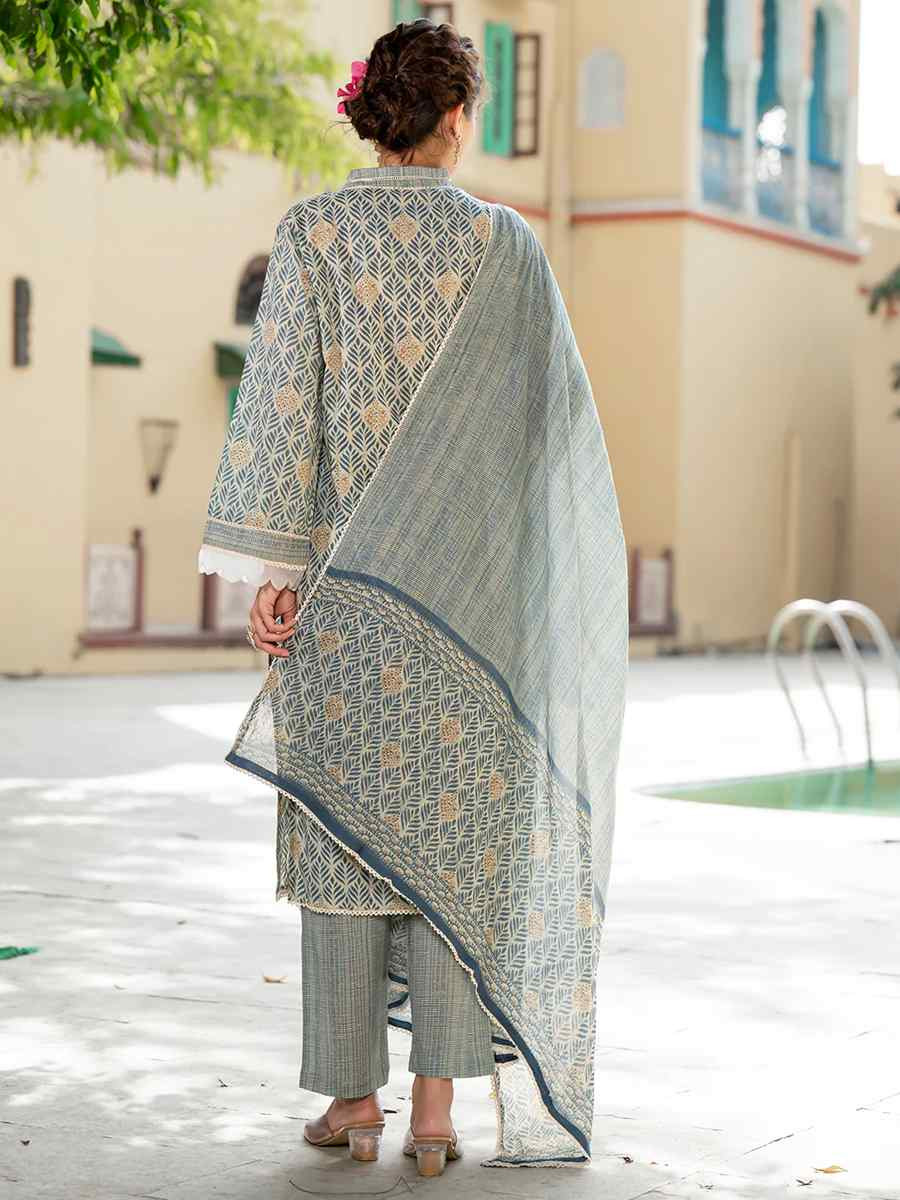Grey Cotton Embroidery Party Wedding Festival Casual Ready Pant Salwar Kameez