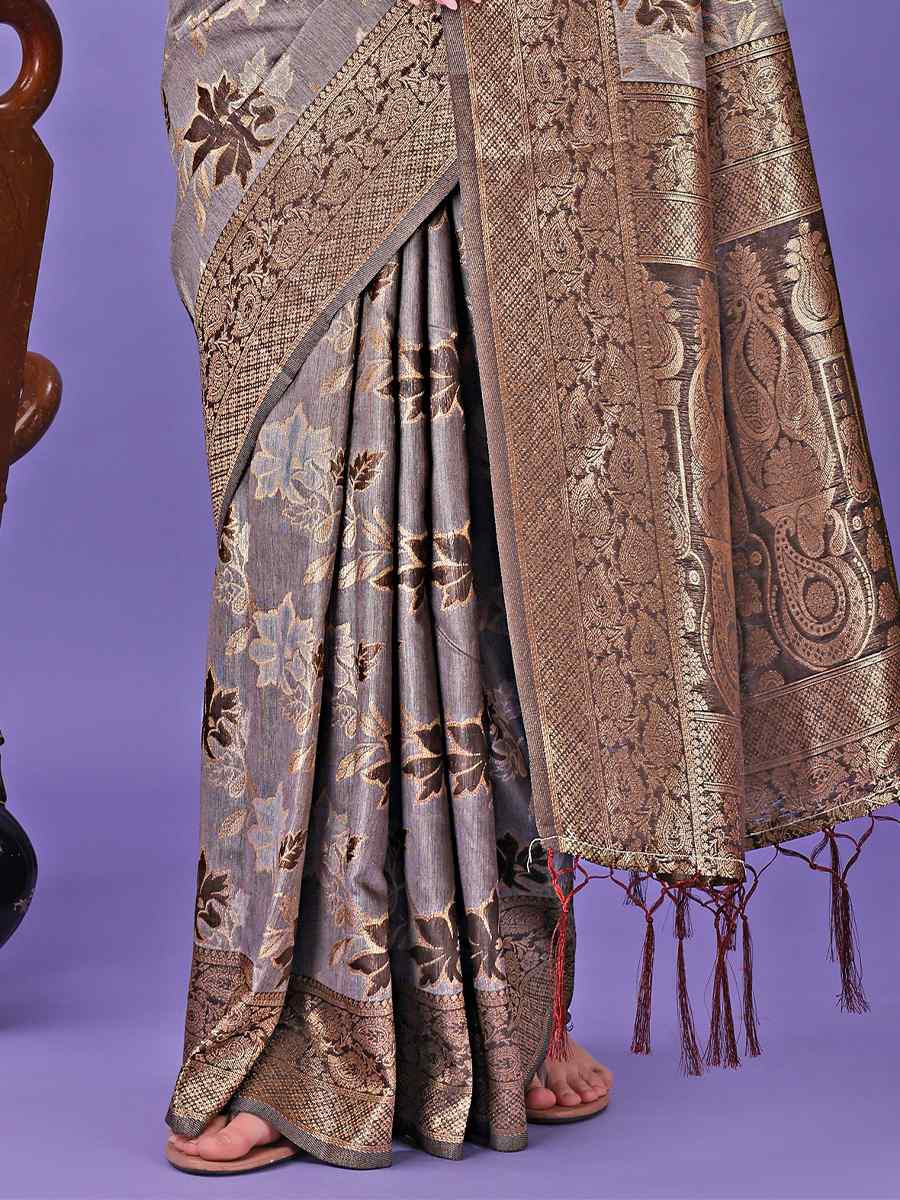 Grey Cotton Handwoven Festival Wedding Fancy Heavy Border Saree