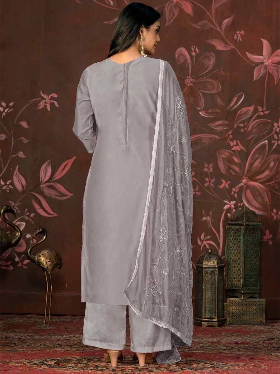 Grey Cotton Jacquard Embroidered Casual Festival Pant Salwar Kameez