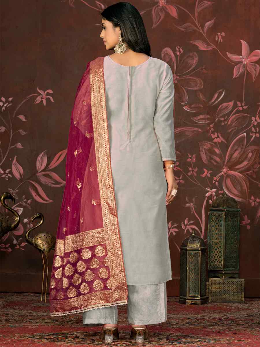Grey Cotton Jacquard Embroidered Casual Festival Pant Salwar Kameez