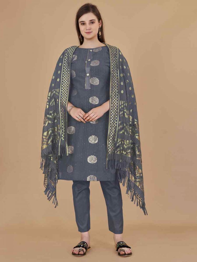 Grey Cotton Jacquard Handwoven Casual Festival Pant Salwar Kameez