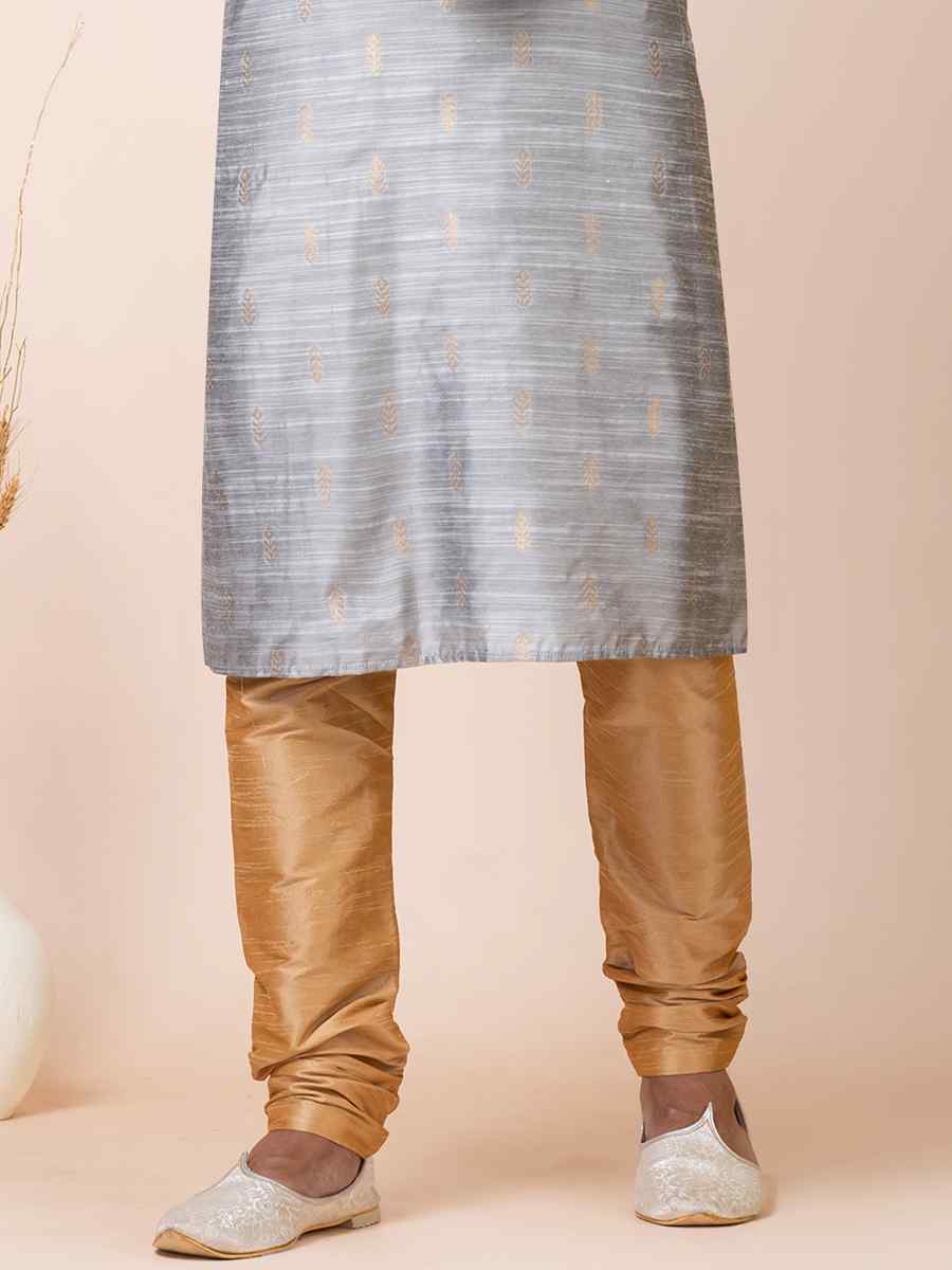 Grey Cotton Jacquard Silk Woven Festival Mehendi Kurta