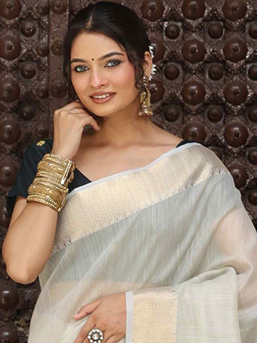 Grey Cotton Plain Zari Work Casual Reception Festival Wedding Fancy Classic Style Sarees