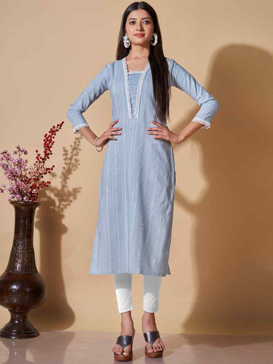 Grey Cotton Printed Casual Festival Kurti