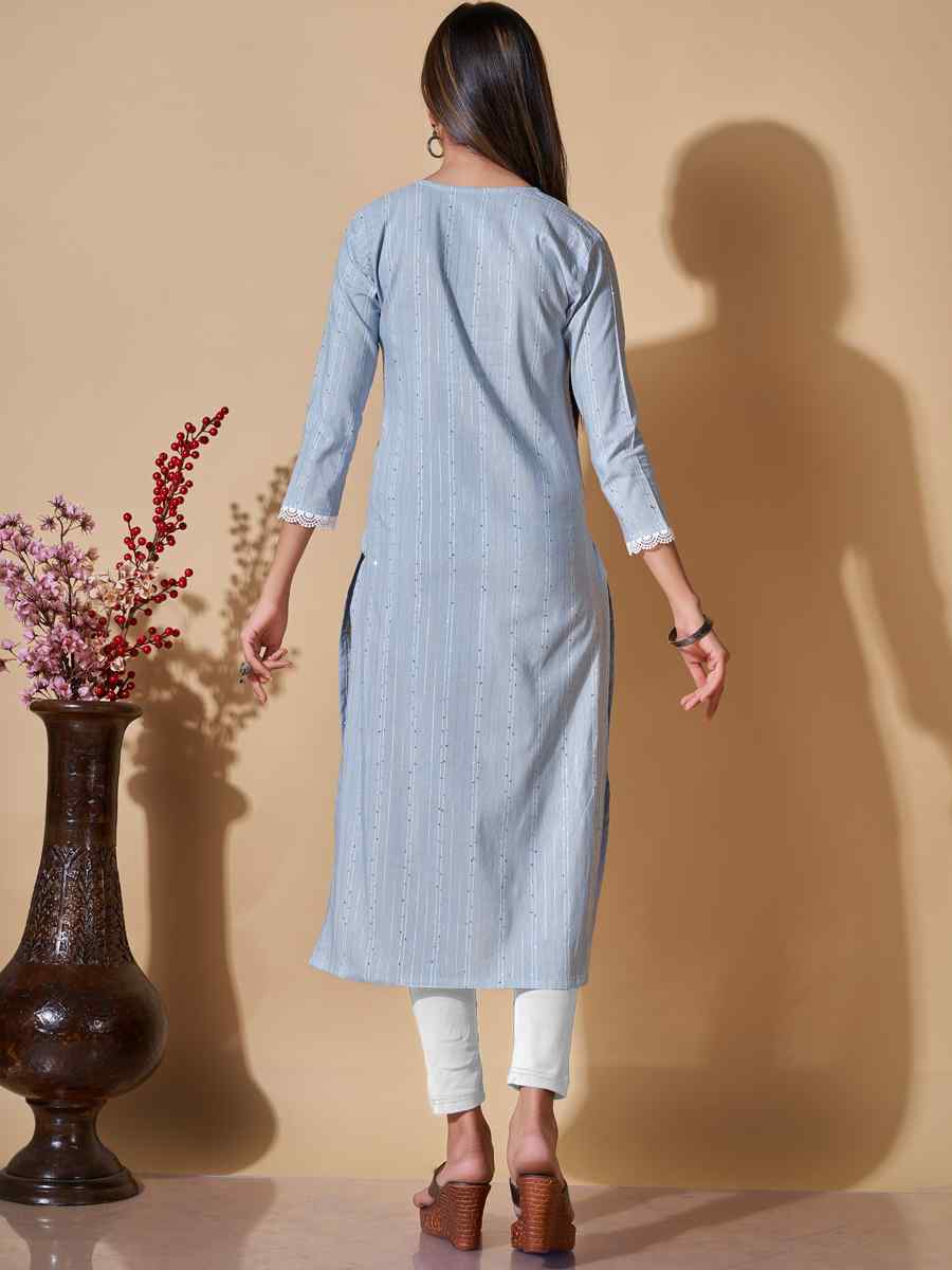 Grey Cotton Printed Casual Festival Kurti