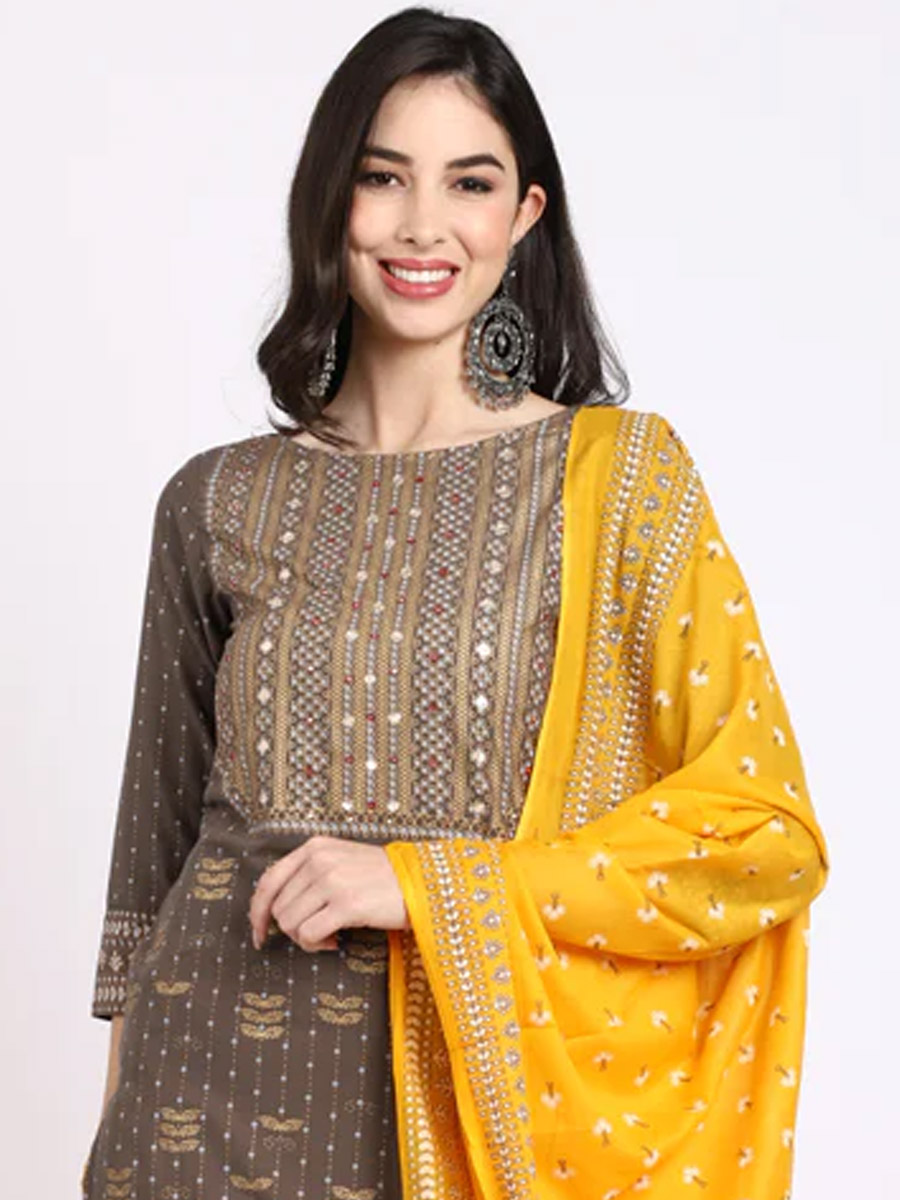 Grey Cotton Printed Casual Festival Ready Pant Salwar Kameez