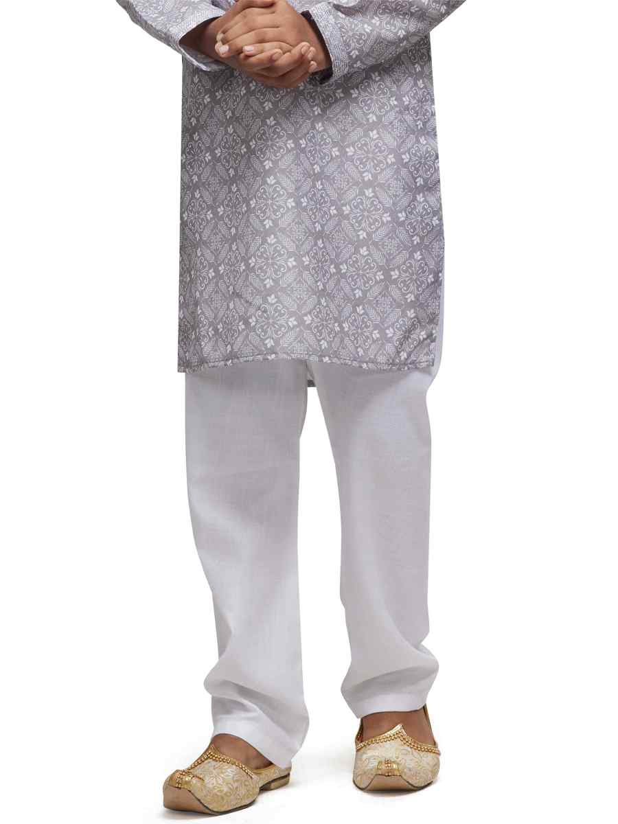 Grey Cotton Printed Festival Party Kurta