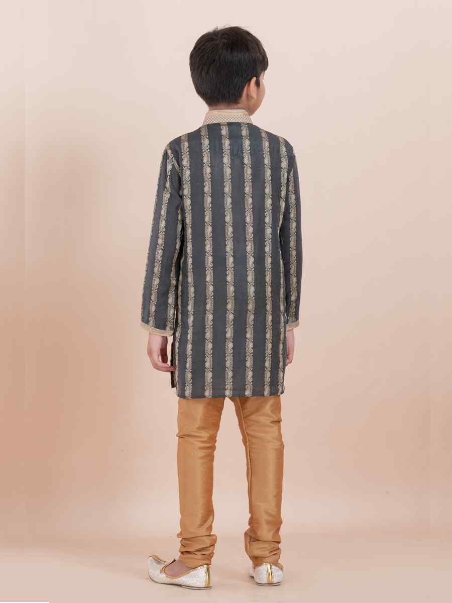 Grey Cotton Self Jacquard Embroidered Festival Traditional Kurta Pyjama Boys Wear
