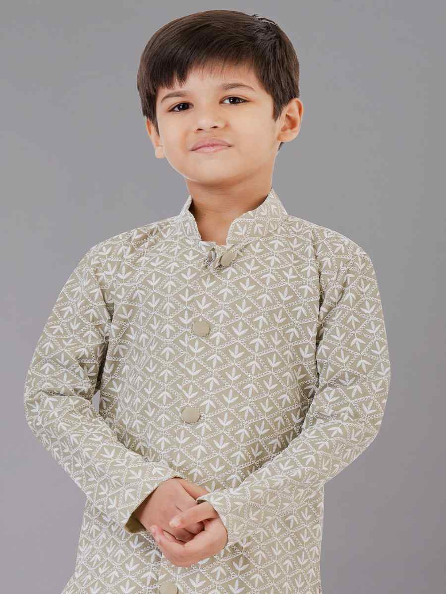 Grey Cotton Silk Embroidered Festival Traditional Kurta Pyjama Boys Wear