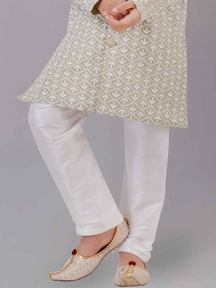 Grey Cotton Silk Embroidered Festival Traditional Kurta Pyjama Boys Wear