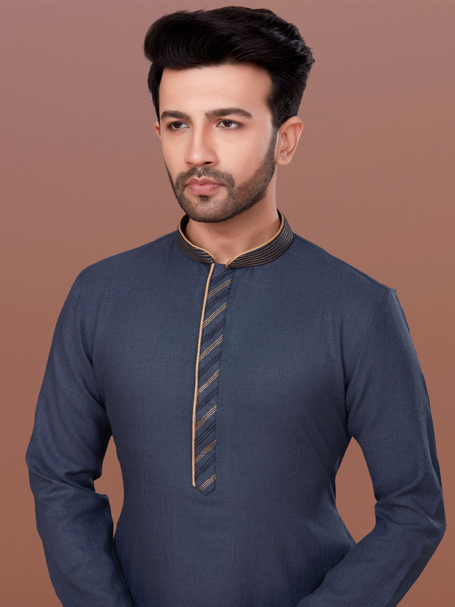 Grey Cotton Woven Festival Kurta