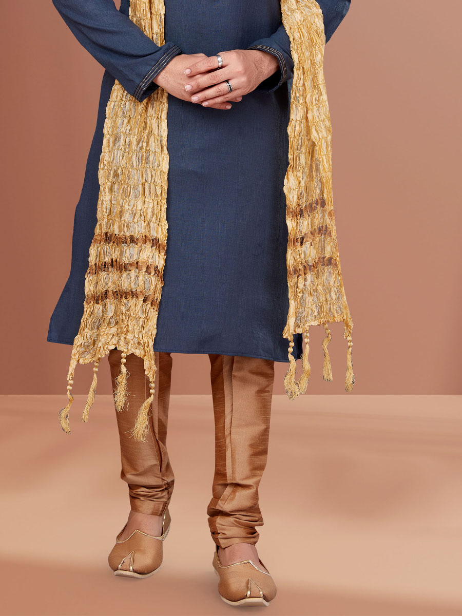 Grey Cotton Woven Festival Kurta